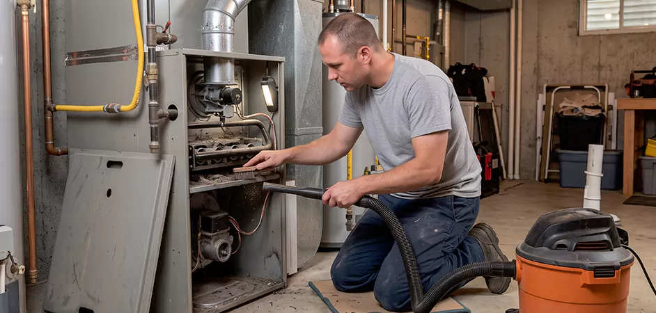 Burner and Heater Compartment Lint Removal in Garland