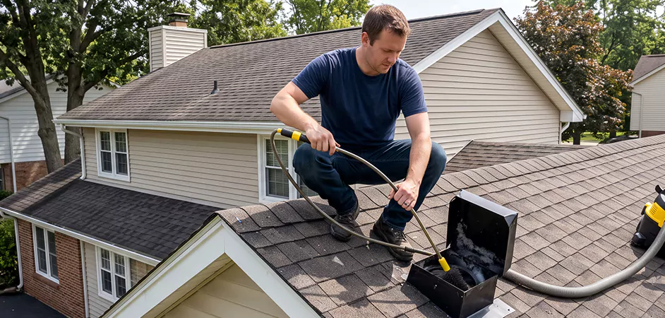 Multi-Story Roof Dryer Vent Cleaning in Garland